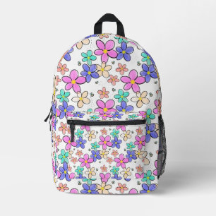 Mochila Impresa flores brillantes arcoíris coloridas abejas floral