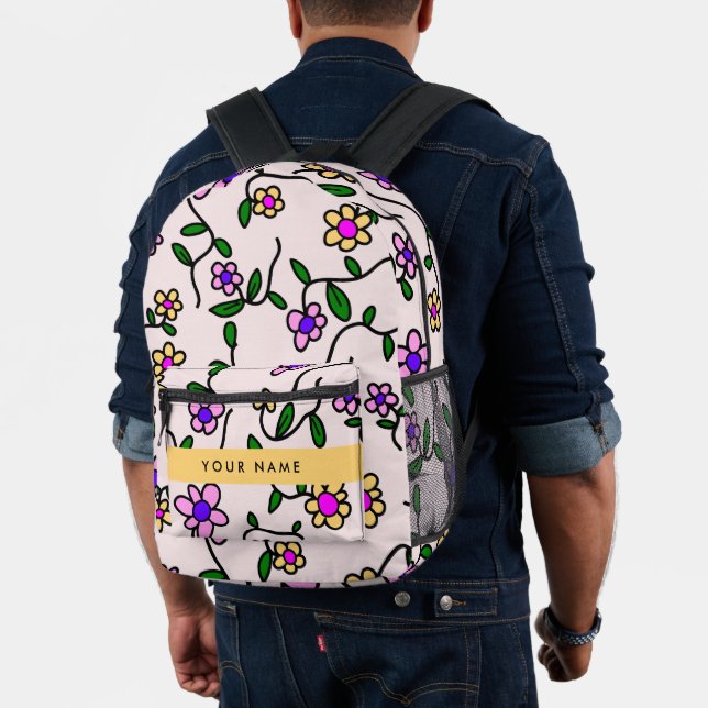 Mochila Impresa Flores Coloridas, Fondo Rosa, Amarillo (Insitu (Modelo))