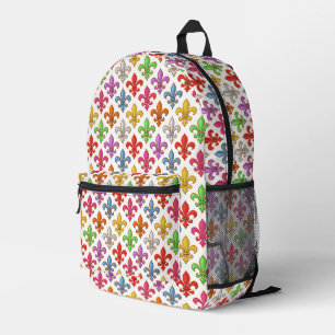 Mochila Impresa Flores Coloridas y Negritas Fleur-de-lis Blancas
