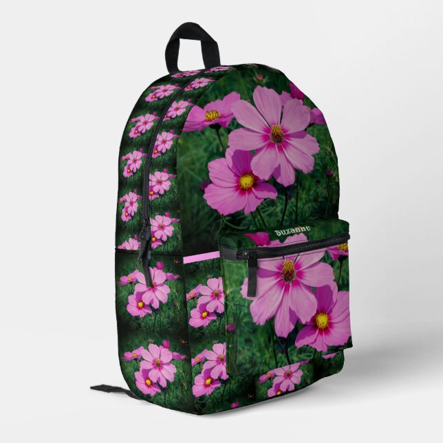 Mochila Impresa Flores Cosmos rosas personalizadas (Esquina izquierda trasera)