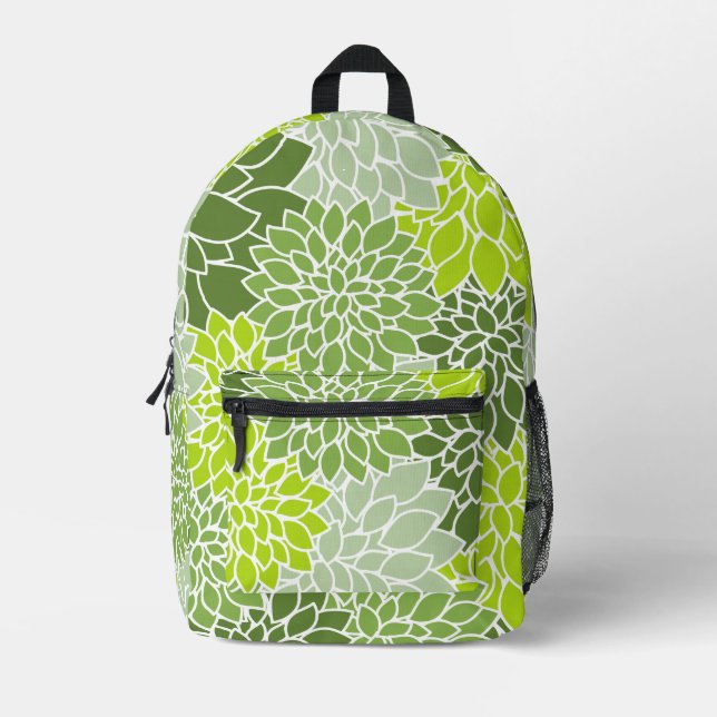Mochila Impresa Flores Dahlia, Patrón De Flores, Dahlia Verde (Anverso)