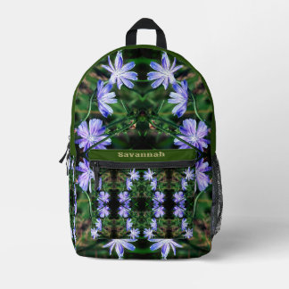 Mochila Impresa Flores de achicoria salvajes azules resumen person