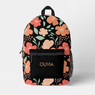 Mochila Impresa Flores de Acuarela Elegantes con Nombre Personaliz