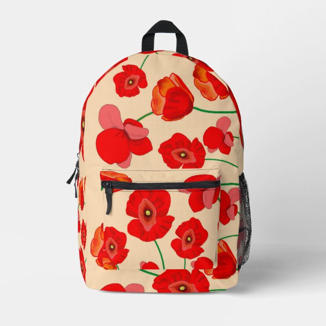 Mochila Impresa Flores de amapola roja en Ilustracion de fondo bei (Anverso)