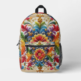 Mochila Impresa Flores de arcoiris bordado con aspecto de diseño f
