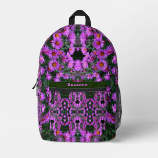 Mochila Impresa Flores de Aster Rosado Resumen Personalizado