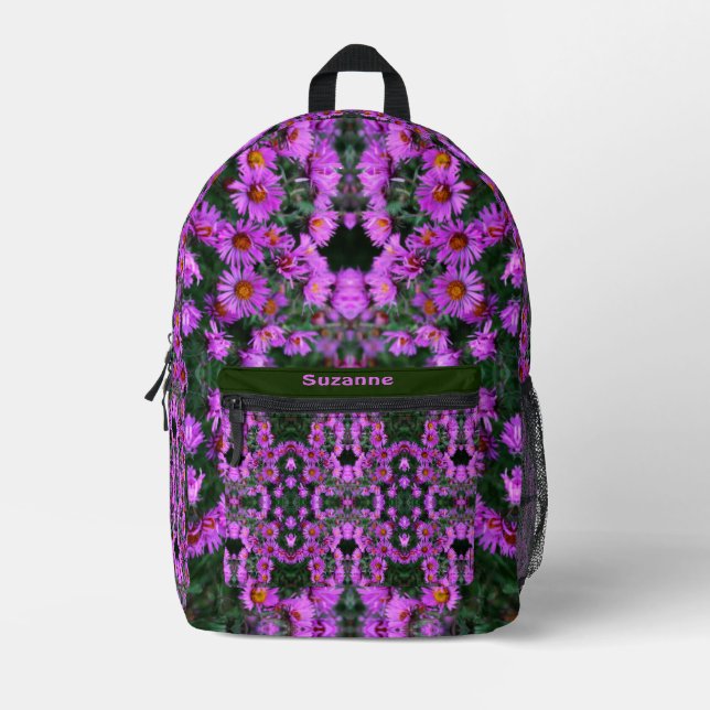 Mochila Impresa Flores de Aster Rosado Resumen Personalizado (Anverso)