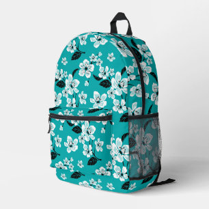 MOCHILA IMPRESA FLORES DE CEREZO - PATRÓN SAKURA EN TEAL