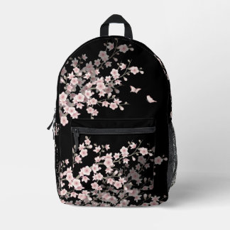 Mochila Impresa Flores de Cerezo Rosado Negro
