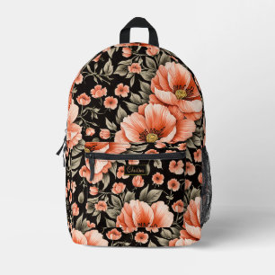 Mochila Impresa Flores de coral en negro