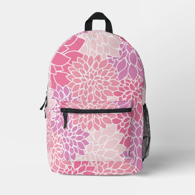 Mochila Impresa Flores De Dahlia, Patrón De Flores, Dahlia Rosa (Anverso)