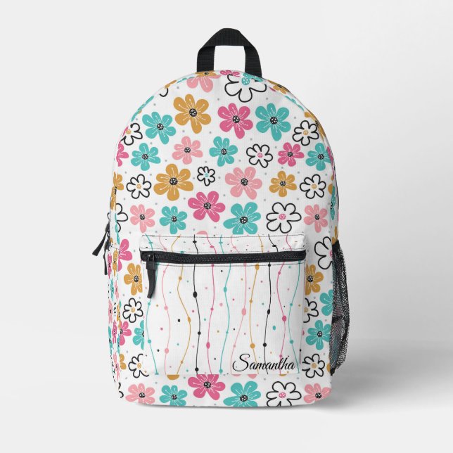 Mochila Impresa Flores de Doodle Cute (Anverso)