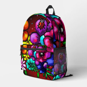 Mochila Impresa Flores de estilo graffiti y rojo morado rosado de 