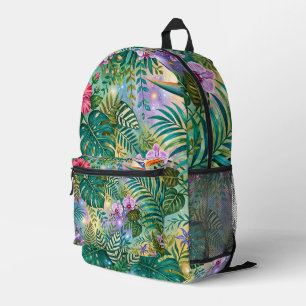 Mochila Impresa Flores de Fantasía de la Jungla Purpura Verde Dora