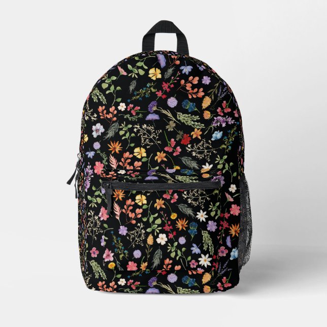 Mochila Impresa Flores de fantasía y negro (Anverso)