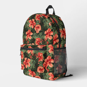 Mochila Impresa Flores de Hibisco Rojas