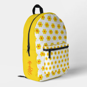 Mochila Impresa Flores de margarita amarilla retro Estilo Groovy