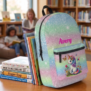 Mochila Impresa Flores de prado de unicornio con purpurina 
