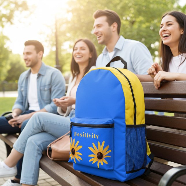 Mochila Impresa Flores de primavera amarilla en azul real (Subido por el creador)