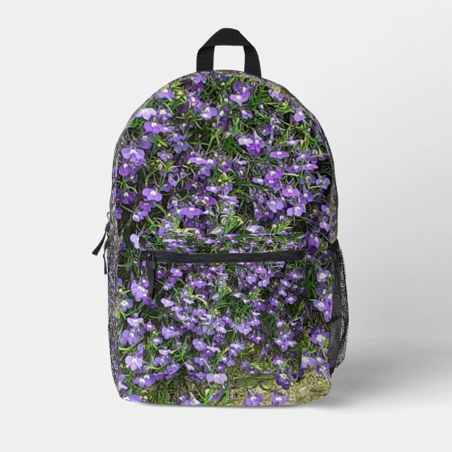 Mochila Impresa Flores de Primavera Púrpura (Anverso)