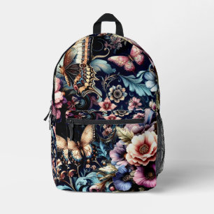 Mochila Impresa Flores de primavera y mariposas antiguas