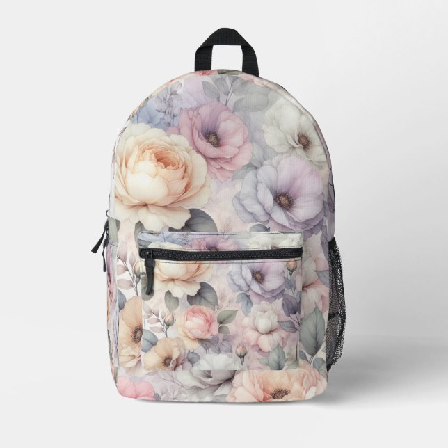Mochila Impresa Flores de Rosa Elegantes (Anverso)