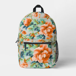 Mochila Impresa Flores doradas y hojas azules y verdes