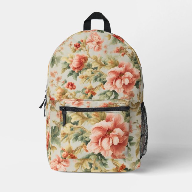 Mochila Impresa Flores Exquisitas Y Sorprendentes, Hojas. Pintura (Anverso)