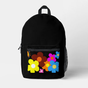 Mochila Impresa Flores felices extravagantes negras