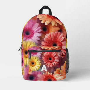 Mochila Impresa Flores Gerbera de acuarela inicial personalizada