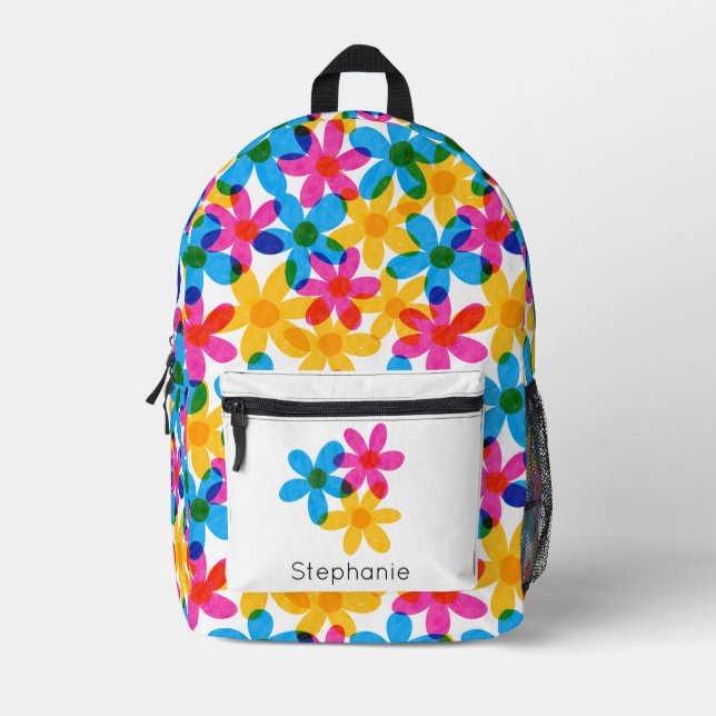 Mochila Impresa Flores hippie brillantes y audaces personalizadas (Anverso)