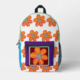Mochila Impresa Flores moradas amarillas naranjas
