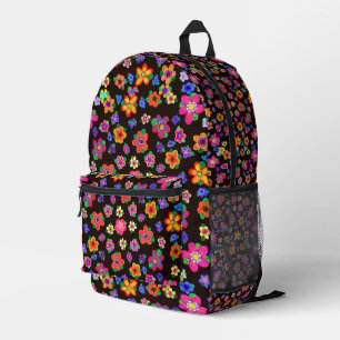 Mochila Impresa Flores multicolores de Boho en marrón oscuro