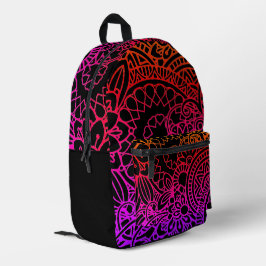 Mochila Impresa Flores Naranjas Purpura y Fondo Negro