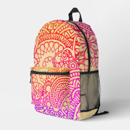 Mochila Impresa Flores naranjas púrpuras y fondo suave de melocotó