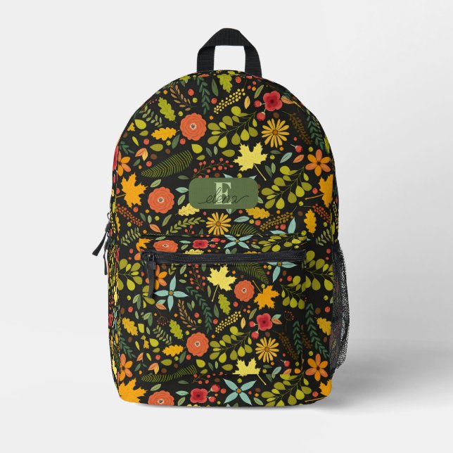 Mochila Impresa Flores Otoño Hojas Flores Silvestres Personalizada (Anverso)