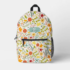 Mochila Impresa Flores Otoño Hojas Flores Silvestres Personalizada