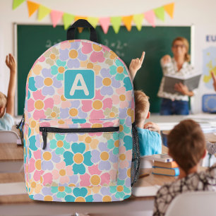 Mochila Impresa Flores Pastel Monogramadas