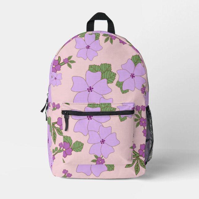 Mochila Impresa Flores Púrpura, Patrón Floral, Patrón De Flores (Anverso)