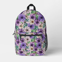Mochila Impresa Flores púrpuras y rosadas  