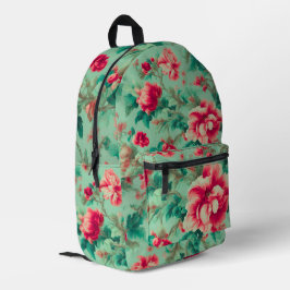 Mochila Impresa Flores rojas y hojas verdes exquisitas