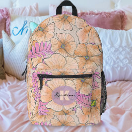 Mochila Impresa Flores rosa de color de agua bohemio elegante