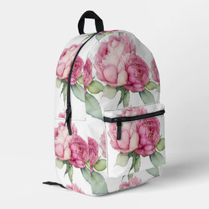 Mochila Impresa Flores rosadas color agua peonías rosadas rosadas 