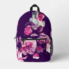Mochila Impresa Flores rosadas, moradas y crema