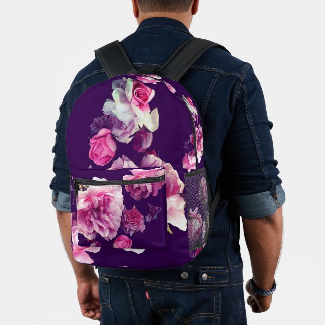Mochila Impresa Flores rosadas, moradas y crema (Insitu (Modelo))