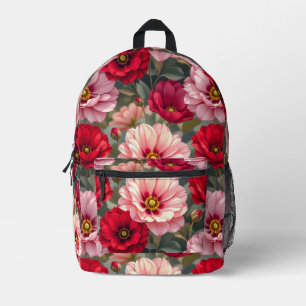 Mochila Impresa Flores rosadas, rojas y malvas