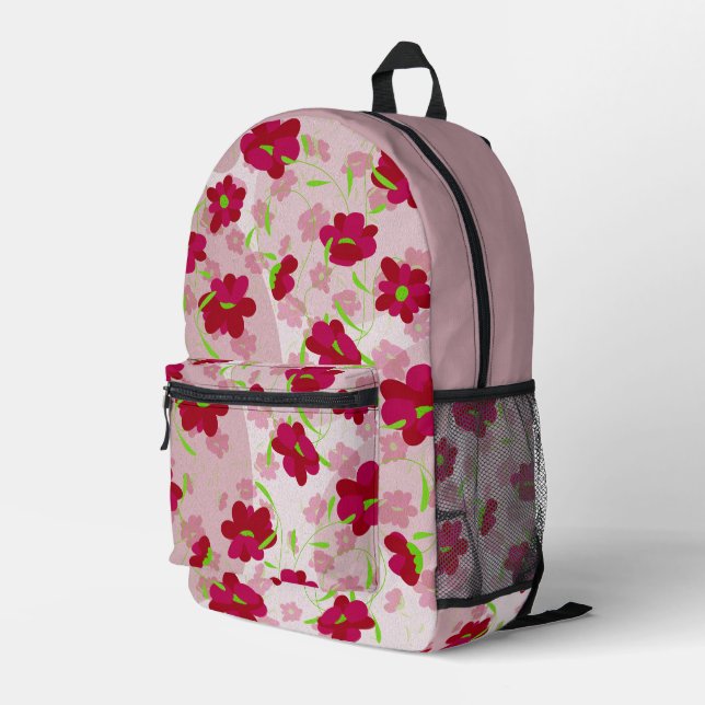 Mochila Impresa Flores rosas y rojas - Floral (Esquina derecha trasera )