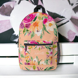 Mochila Impresa Flores salvajes brillantes nombre de melocotón ros