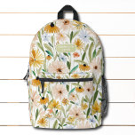 Mochila Impresa Flores silvestres de color de agua rústico nombre<br><div class="desc">La mochila de nombre personalizado de las flores silvestres rusticas acuáticas presenta un diseño floral de color acuático moderno en naranja,  rosa,  azul y verde con su nombre,  monograma o texto personalizado. Perfecto para la escuela,  deportes,  gimnasia,  viajes y más. Diseñado por ©Evco Studio www.zazzle.com/store/evcostudio</div>
