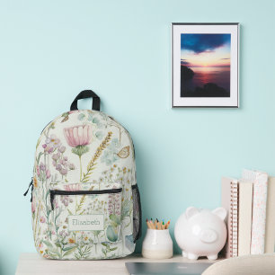 Mochila Impresa Flores silvestres Eucalipto Monograma Nombre Inici
